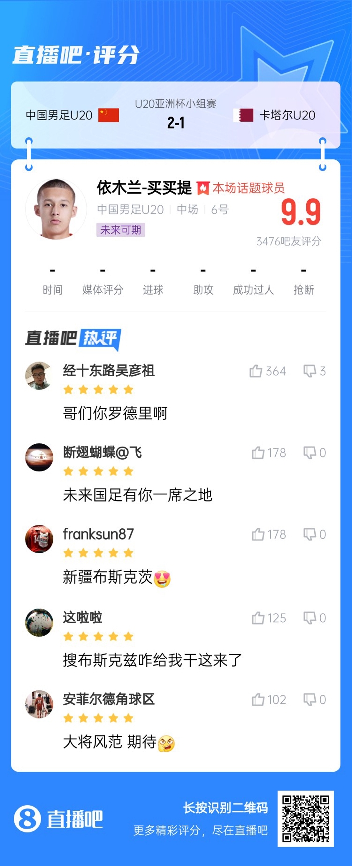  依木蘭+陳澤仕泰山中場(chǎng)連線！19歲依木蘭獲封：新疆布斯克茨！