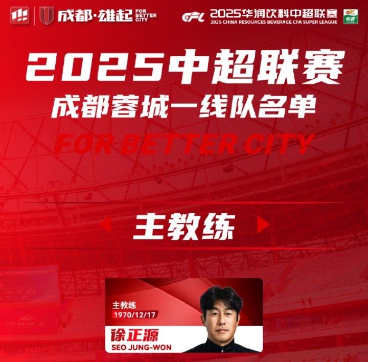  成都蓉城一線隊(duì)大名單出爐！
