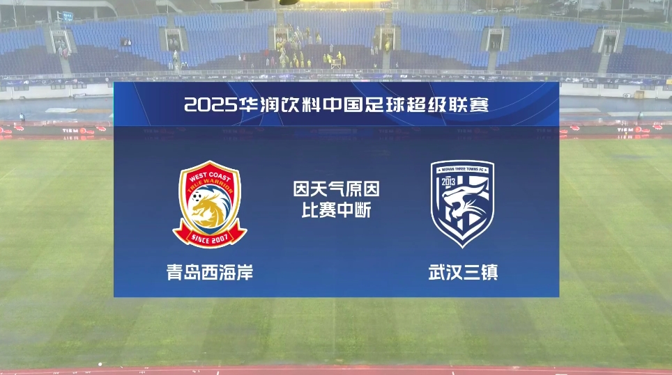  比賽延期！青島西海岸vs武漢三鎮(zhèn)進(jìn)行至18分鐘，因天氣中斷30分鐘