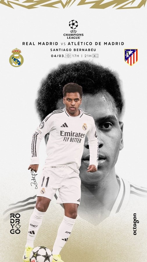  歐冠馬德里德比！羅德里戈曬個人海報：伯納烏見，HALA MADRID