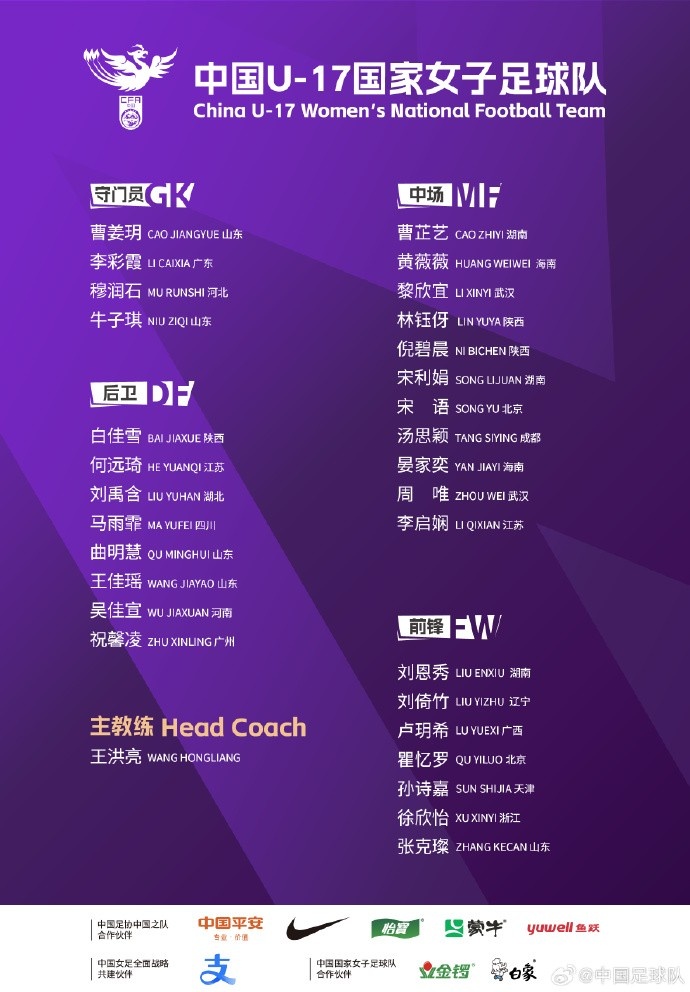  U17女足30人將在蘇州集訓(xùn)備戰(zhàn)世界杯，姜寧、朱挺擔(dān)任訓(xùn)練員