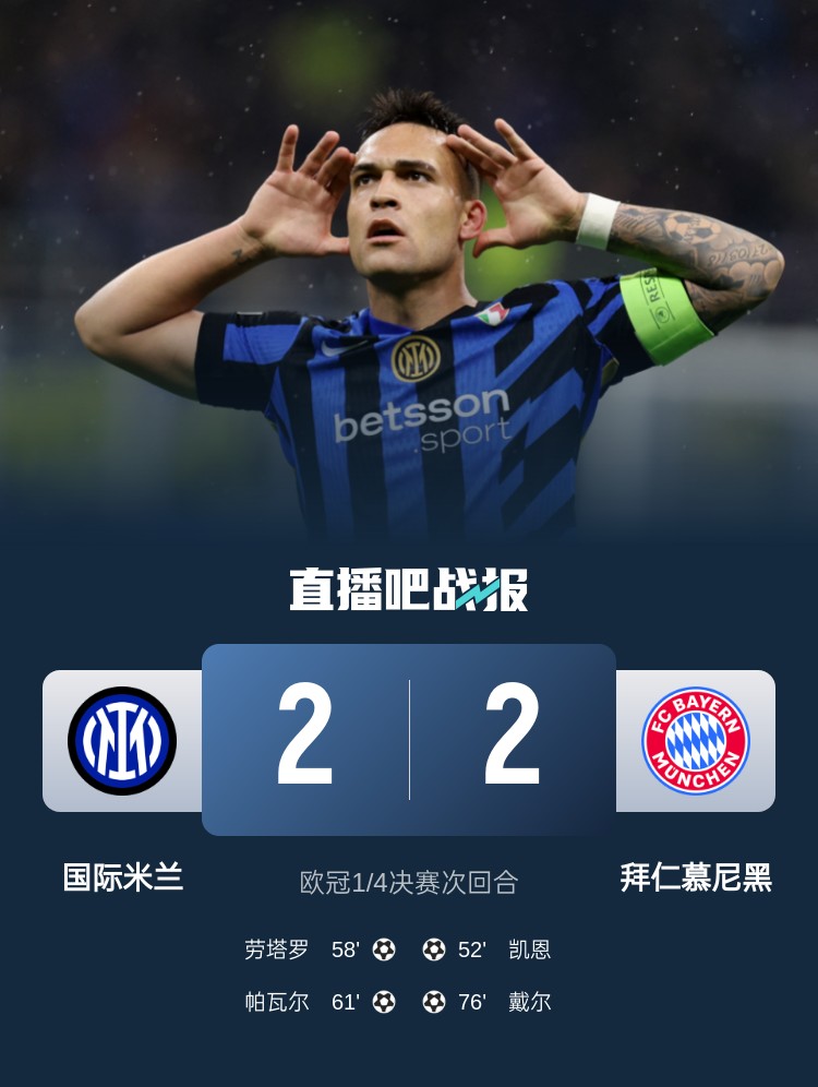  黑色3分鐘！拜仁3分鐘丟2球遭國米淘汰 去年3分鐘丟2球遭皇馬絕殺
